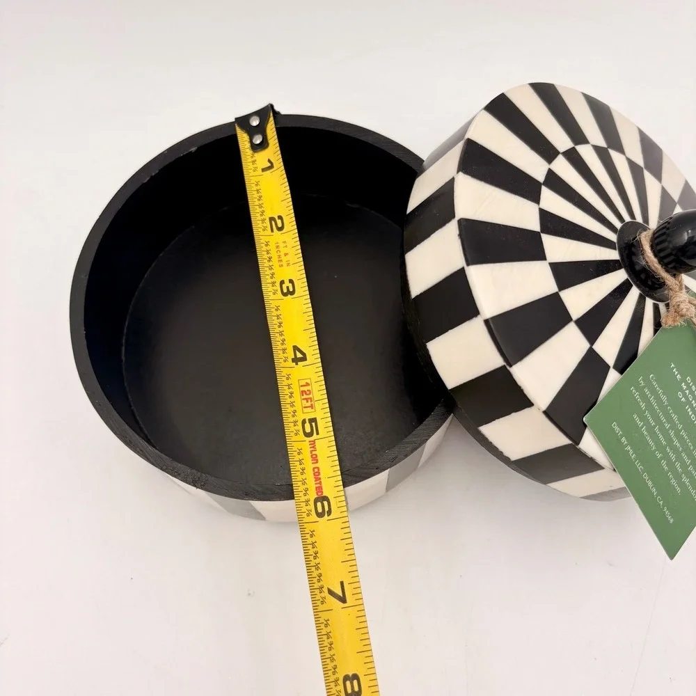 Handcrafted Black and White Striped Round Bone Inlay Style‎ Decorative Box India